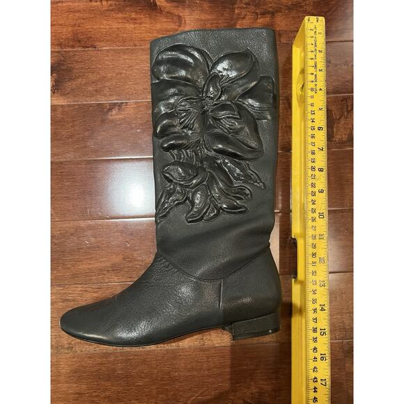 Maloles Gray Leather 3D Flower Details Flat Boots Shoes size US 7 Fairy - Picture 12 of 13